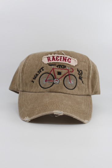 Eskitme Şapka Bisiklet Temalı Racing-Bej