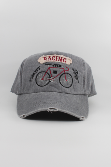 Eskitme Şapka Bisiklet Temalı Racing-Gri̇