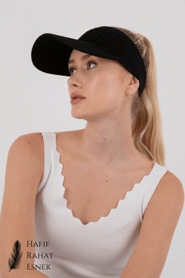 UV Koruyucu Esnek Vizör Şapka Tenis Şapka-Siyah