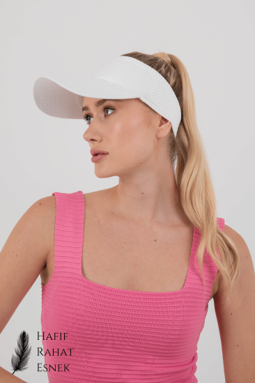 UV Koruyucu Esnek Vizör Şapka Tenis Şapka-Beyaz