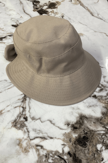 Fiyonk Detaylı Keten Bucket Kadın Şapka-Taş rengi