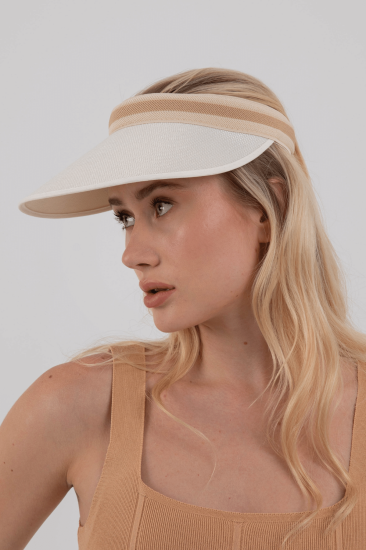 Kadın Hasır Vizör Şapka UV Koruyucu Tenisçi Şapka-Beyaz