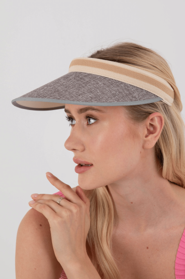 Kadın Hasır Vizör Şapka UV Koruyucu Tenisçi Şapka-Gri̇
